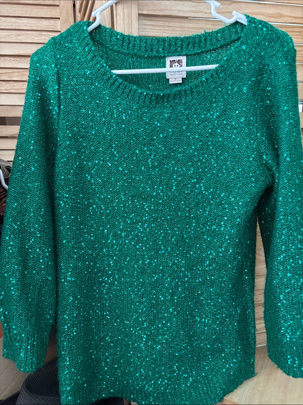 Anne Klein Emerald Green Sequin Crewneck Sweater Small